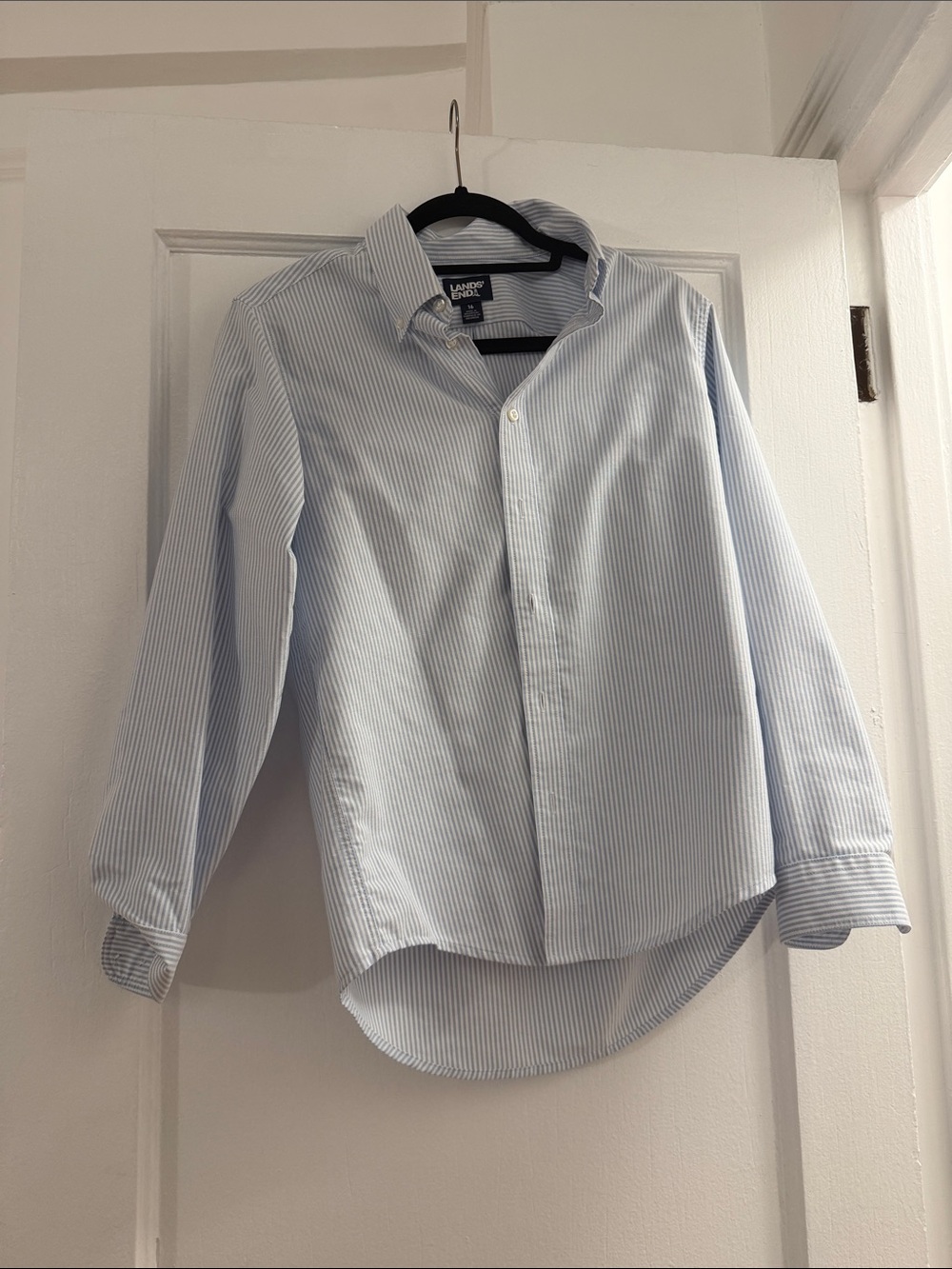 Lands' End Light Blue Pinstripe Dress Shirt